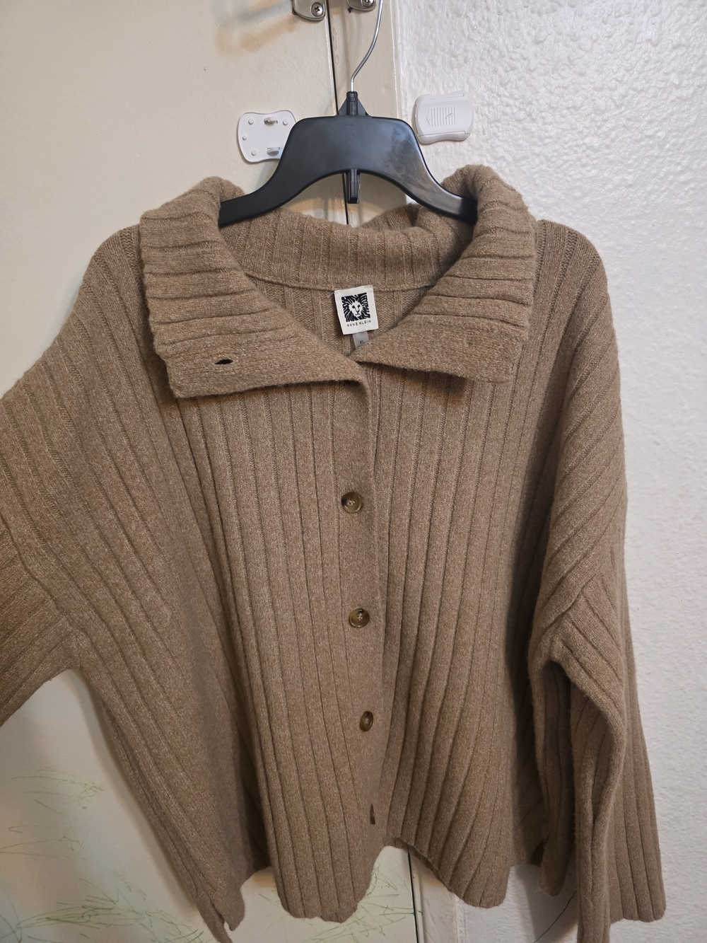 Anne Klein Camel Ribbed Button-Front Cardigan Sweater